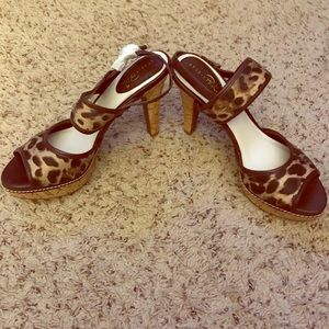 LEOPARD OPEN TOE HEELS NEVER WORN! 7 1/2